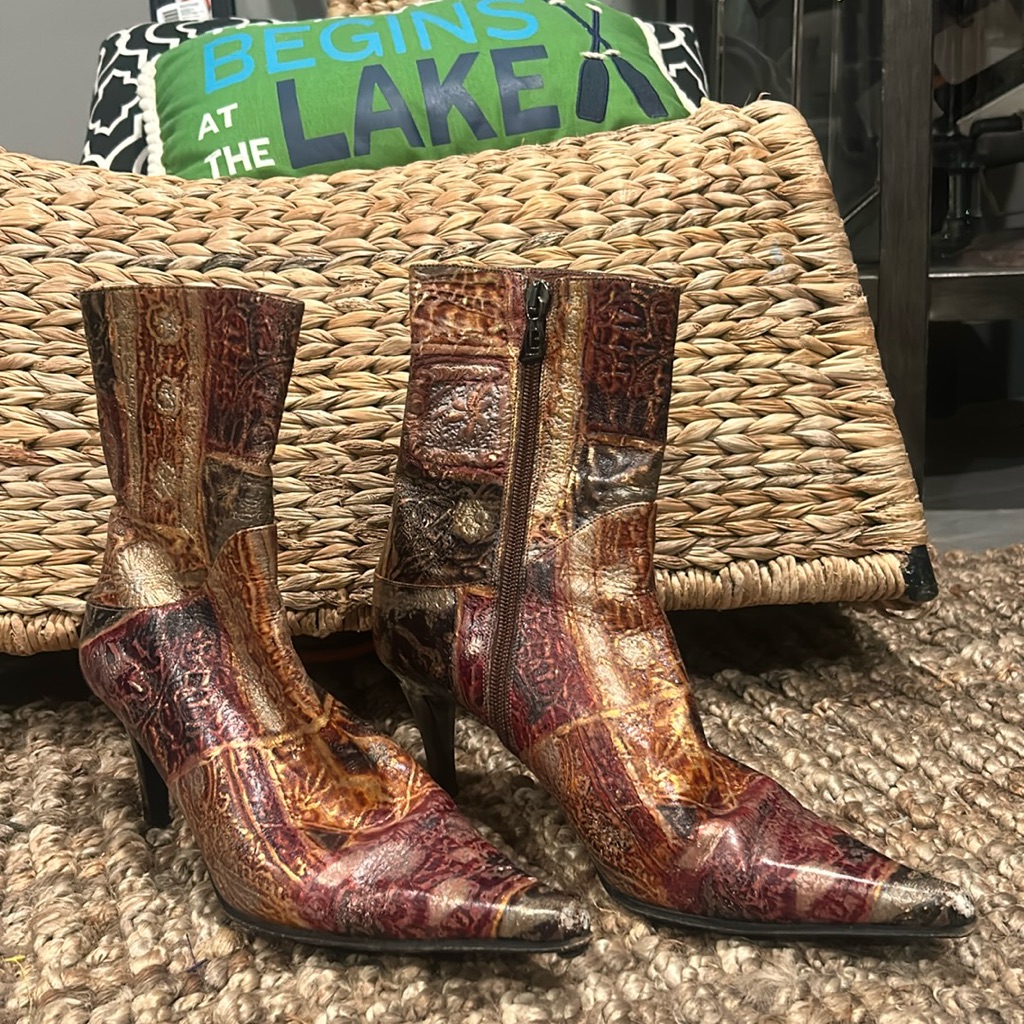 Loriblu Italy Alligator Leather Brown/Red Ankle Boots Size 39